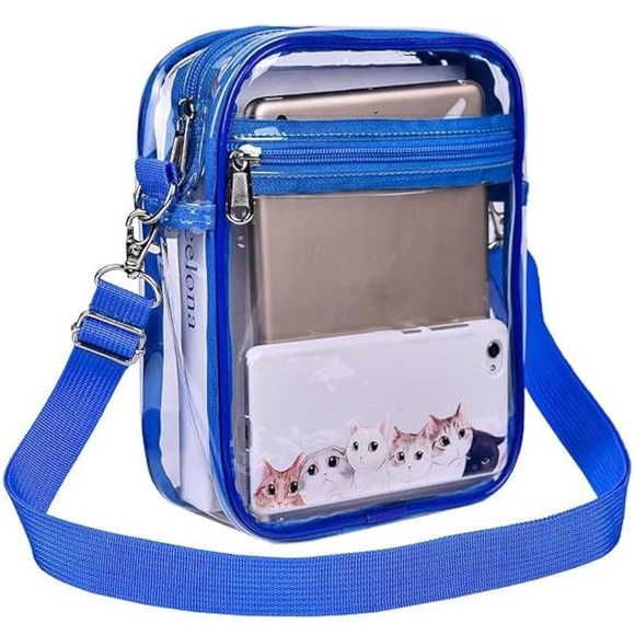 Clear Crossbody Bag with Blue Trim - Picture 2 of 6